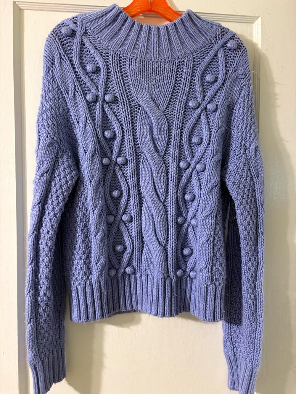Periwinkle Cable Knit Pom-Pom Sweater - Women